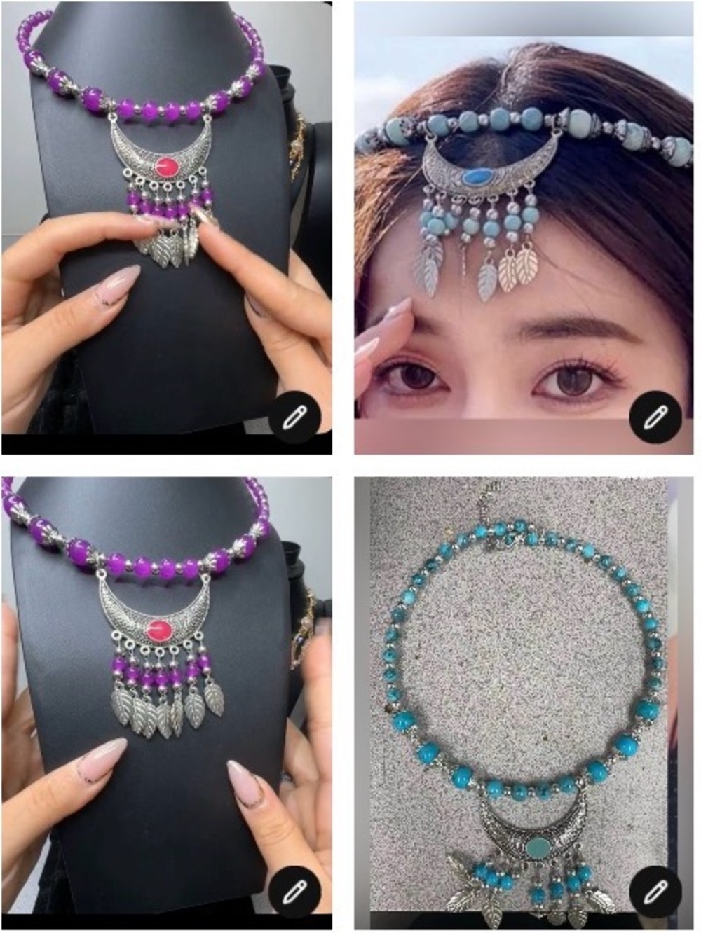 Ethnic Style Collar Women Handmade Bead Necklace /Headdress Clavicle Chain  NOS